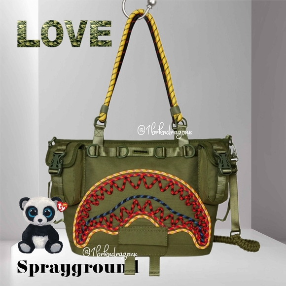 Sprayground Camo Military Limuted Edition Tote Olive Green Quilted Rope NWT RARE - Picture 5 of 15